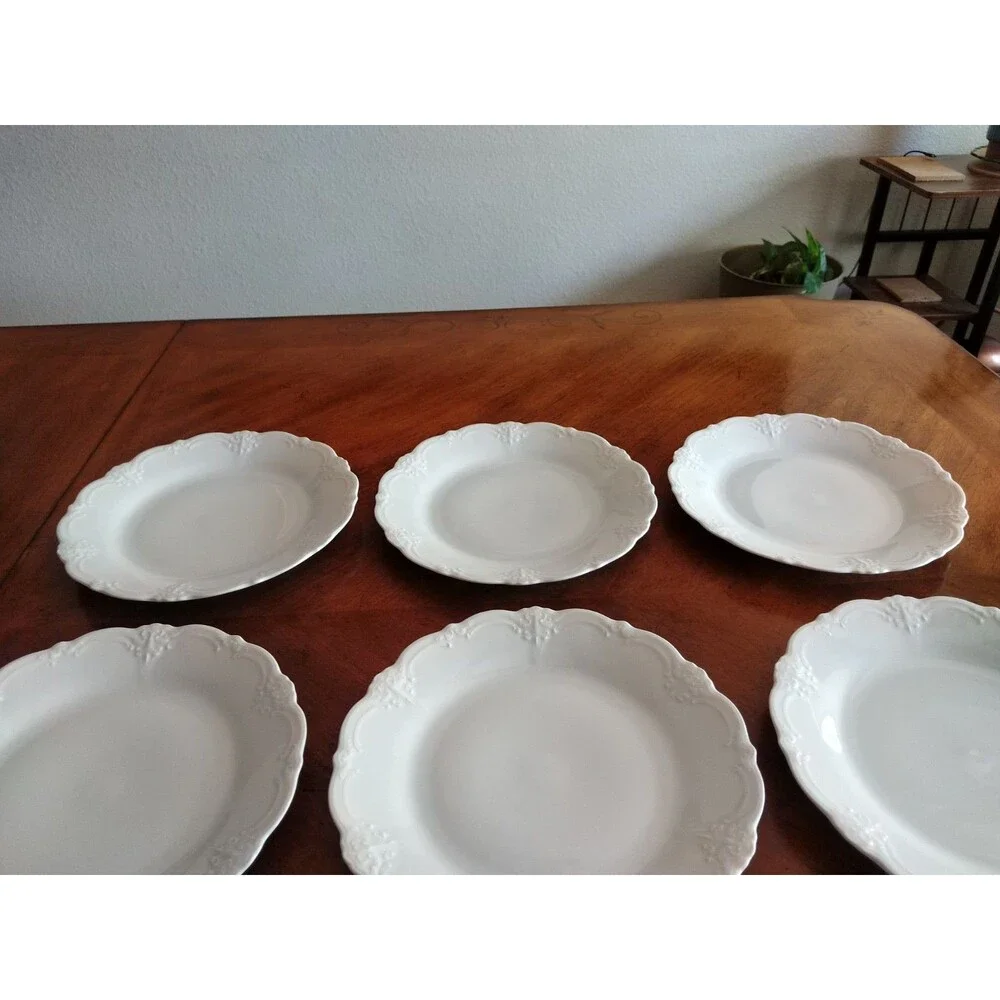Set Lot 6x Tirschenreuth Baronesse Salad Dessert Plate 8.3” Wht Germany Bavaria